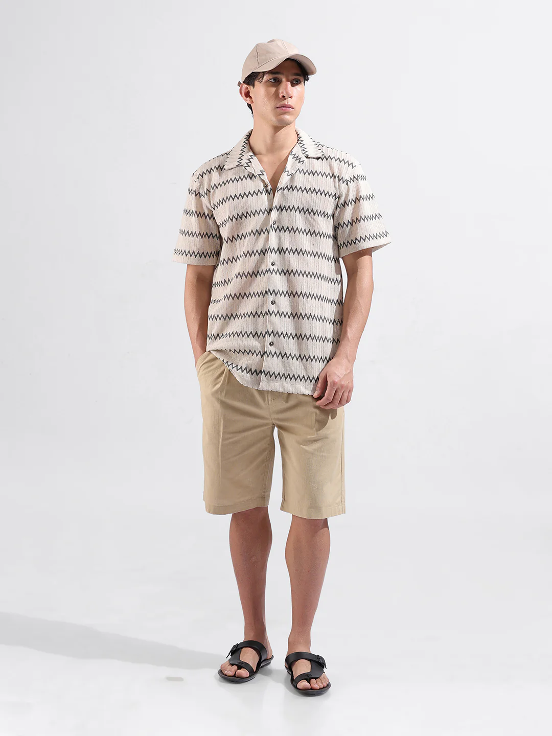 Men's Black Relaxed Fit Textured Textured Shirt - Image 5