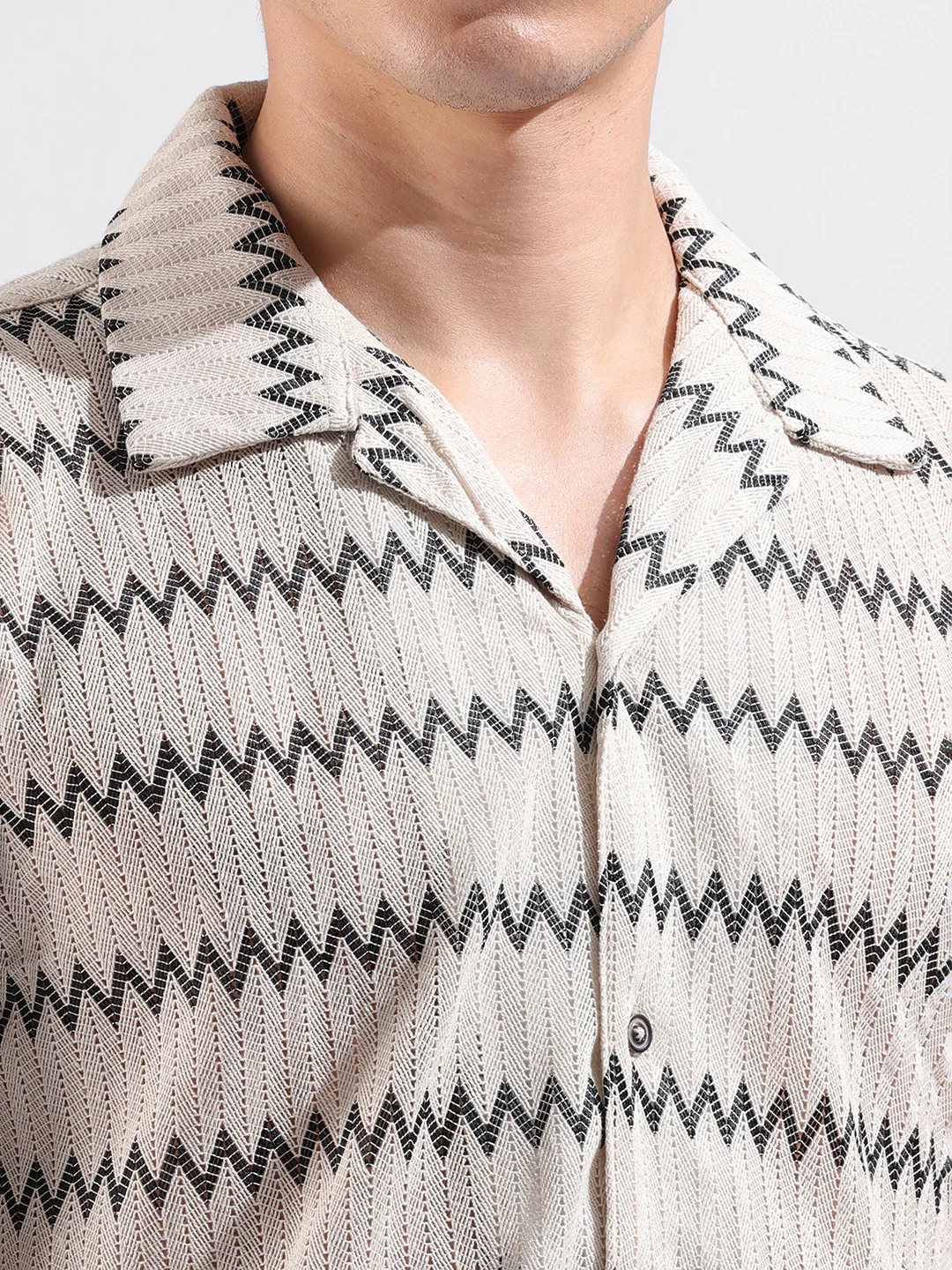 Men's Black Relaxed Fit Textured Textured Shirt - Image 6