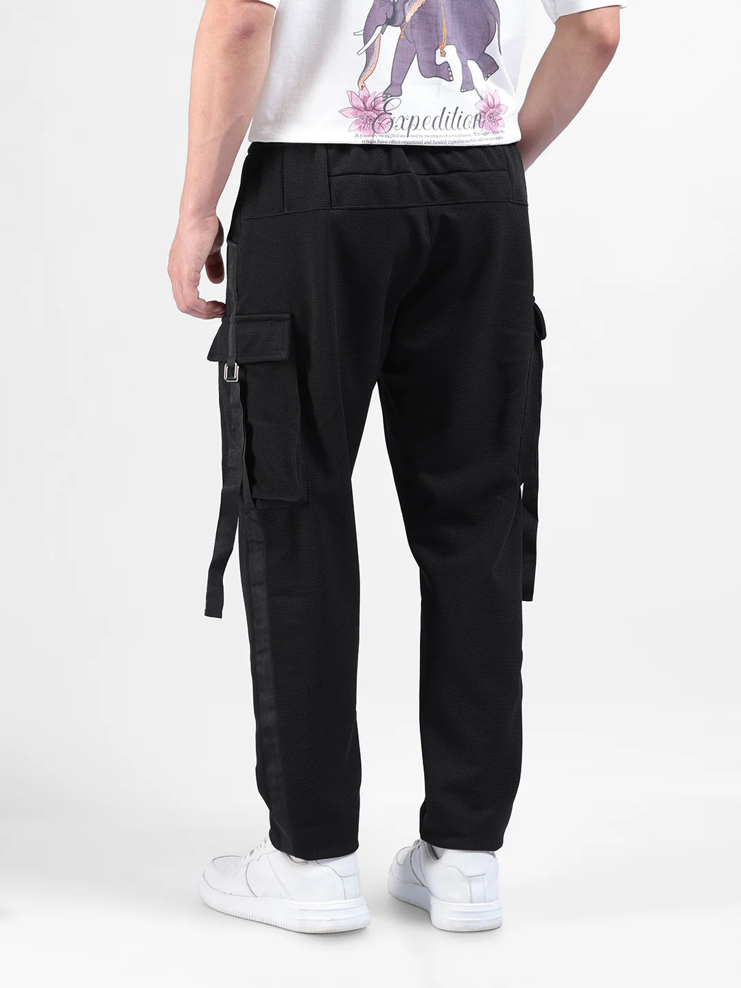 Men's Black Relaxed Fit Solid Utility Cargo - Image 6