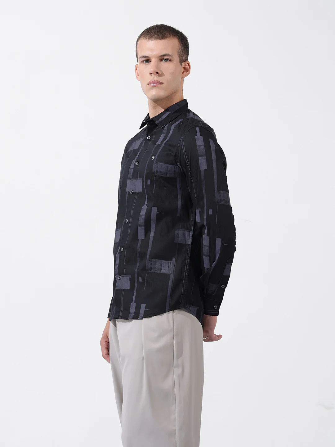 Men's Black Slim Fit Printed Party Wear Shirt - Image 4