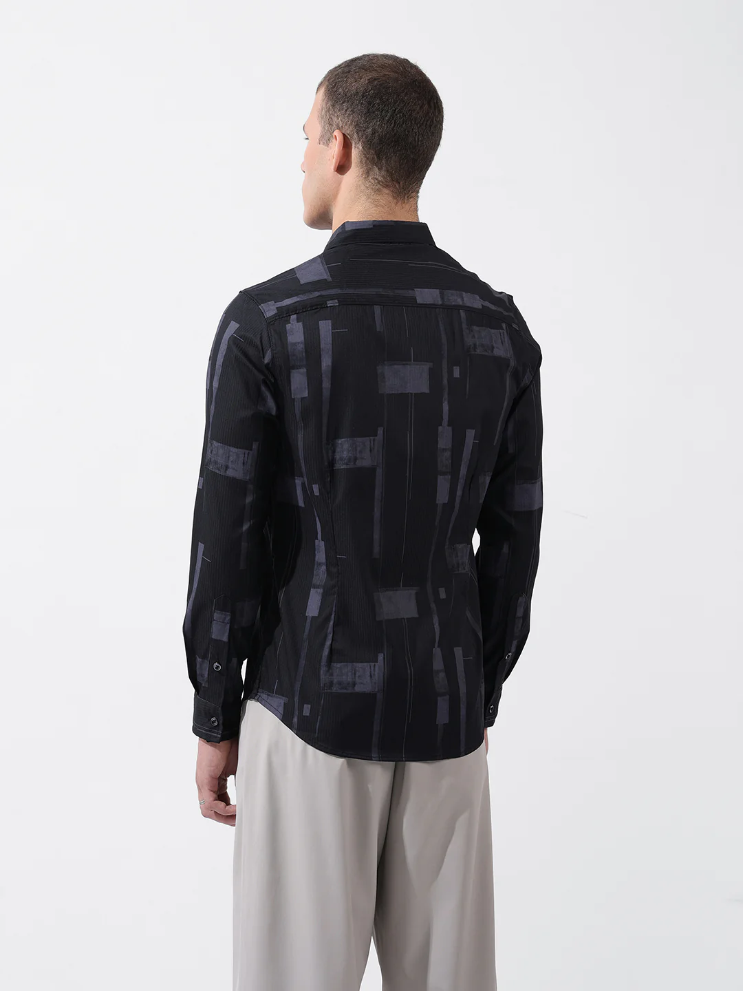 Men's Black Slim Fit Printed Party Wear Shirt - Image 5