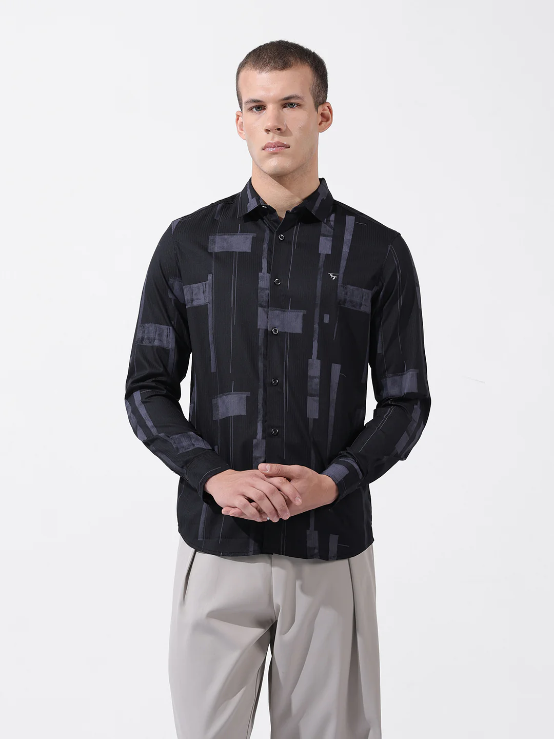 Men's Black Slim Fit Printed Party Wear Shirt - Image 7