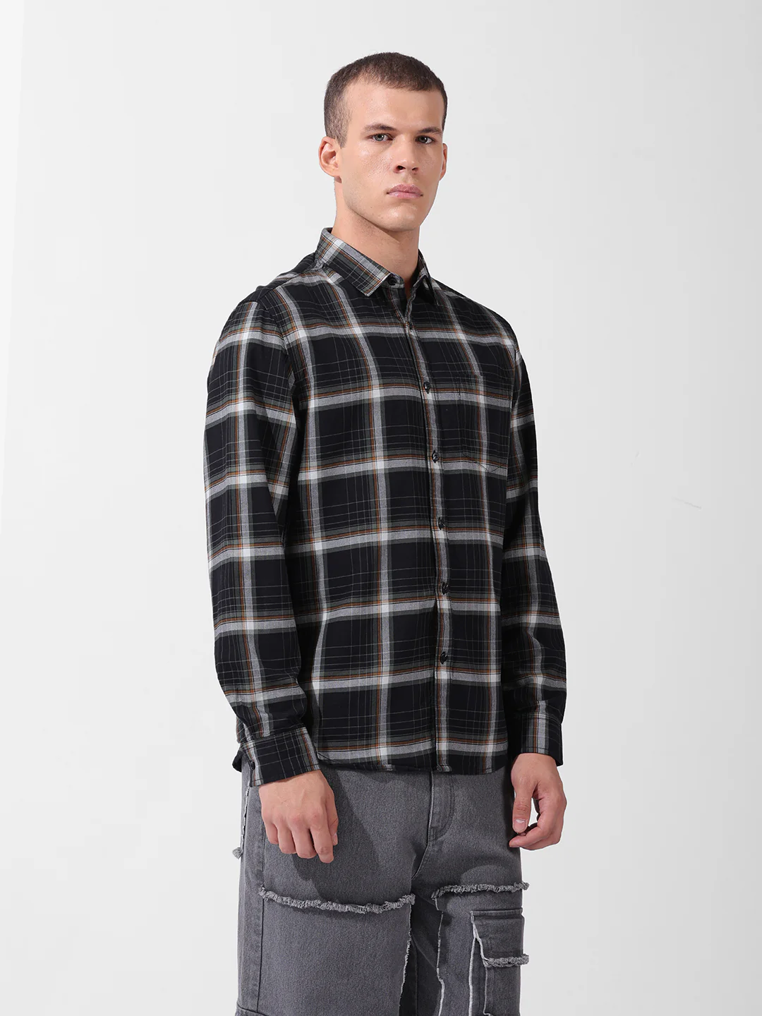 Men's Black Slim Fit Checked Casual Shirt - Image 3