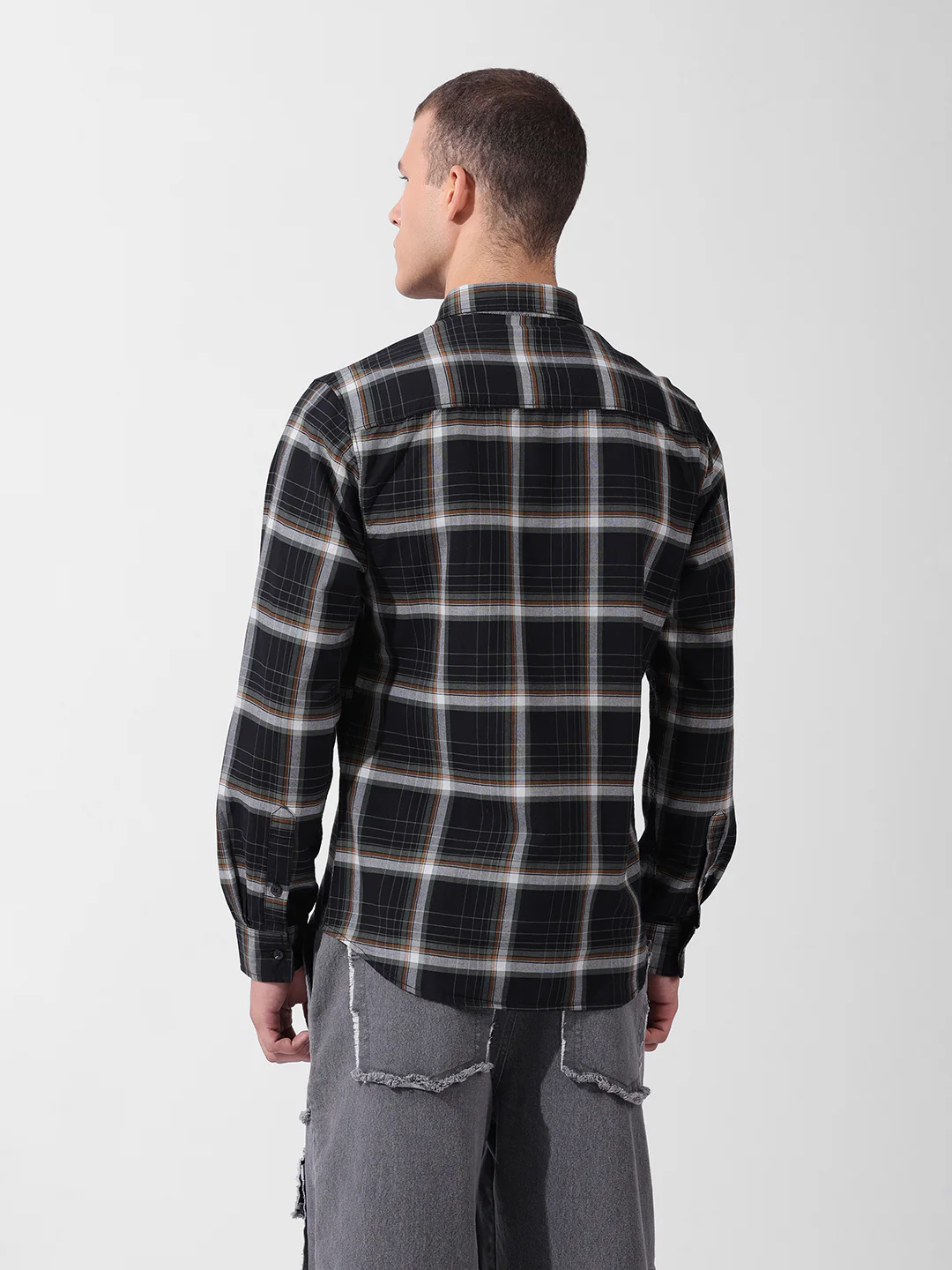Men's Black Slim Fit Checked Casual Shirt - Image 4