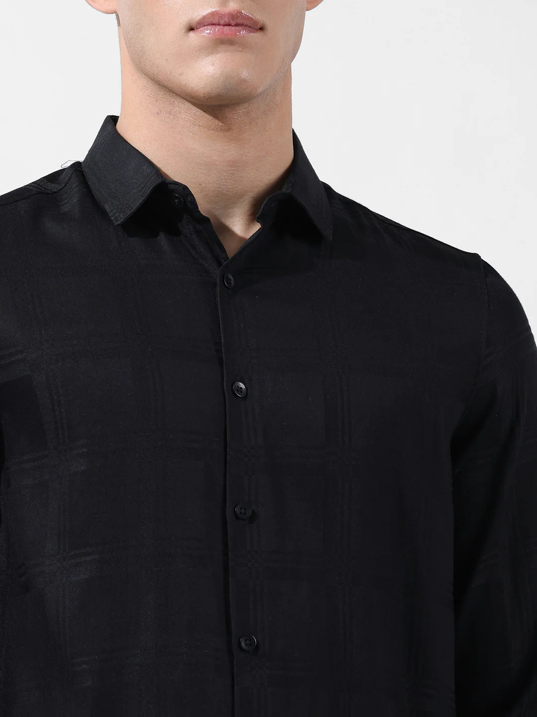Men's Black Slim Fit Textured Party Wear Shirt - Image 3