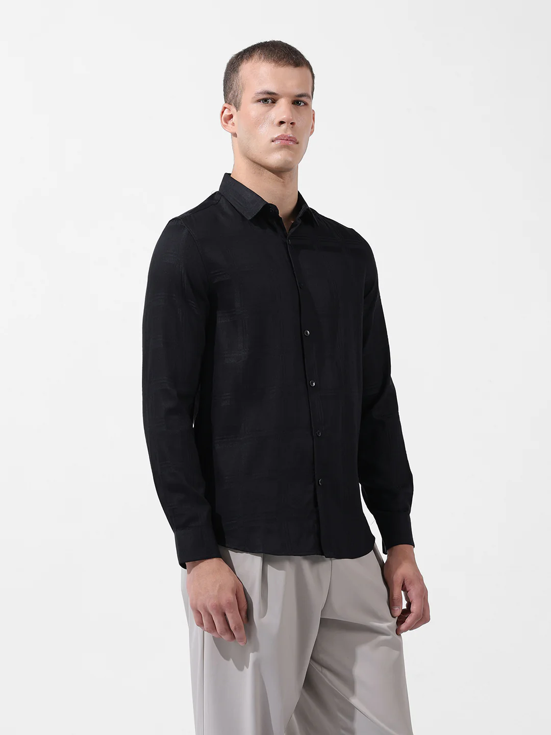 Men's Black Slim Fit Textured Party Wear Shirt - Image 4