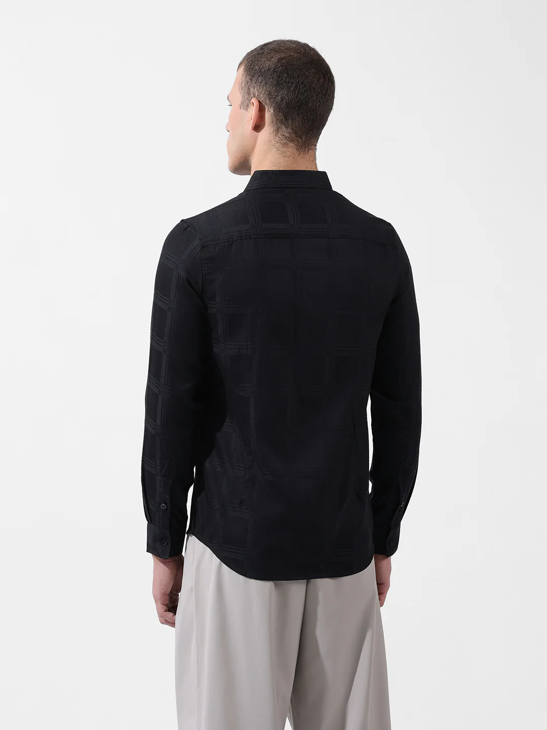 Men's Black Slim Fit Textured Party Wear Shirt - Image 5