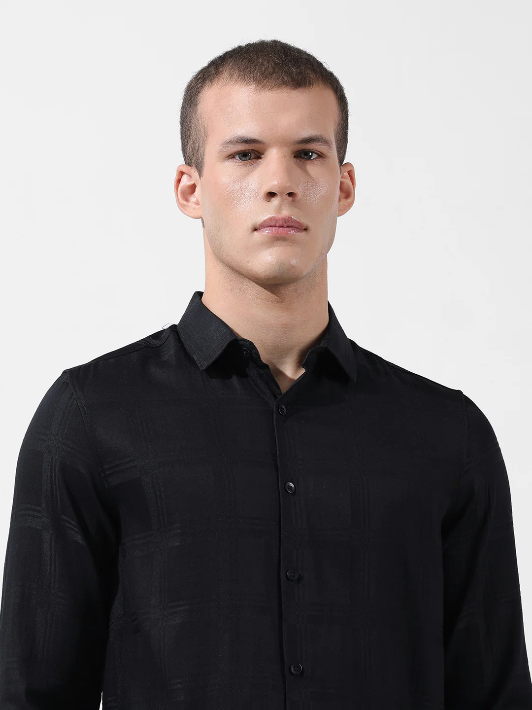 Men's Black Slim Fit Textured Party Wear Shirt - Image 6