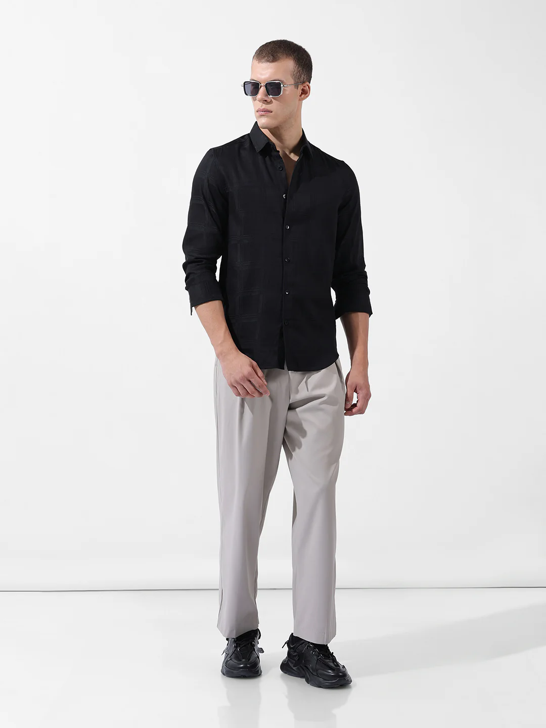 Men's Black Slim Fit Textured Party Wear Shirt - Image 8