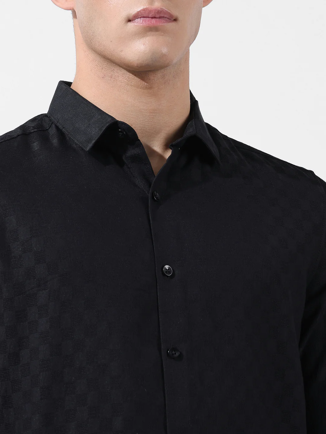 Men's Black Slim Fit Textured Party Wear Shirt - Image 3