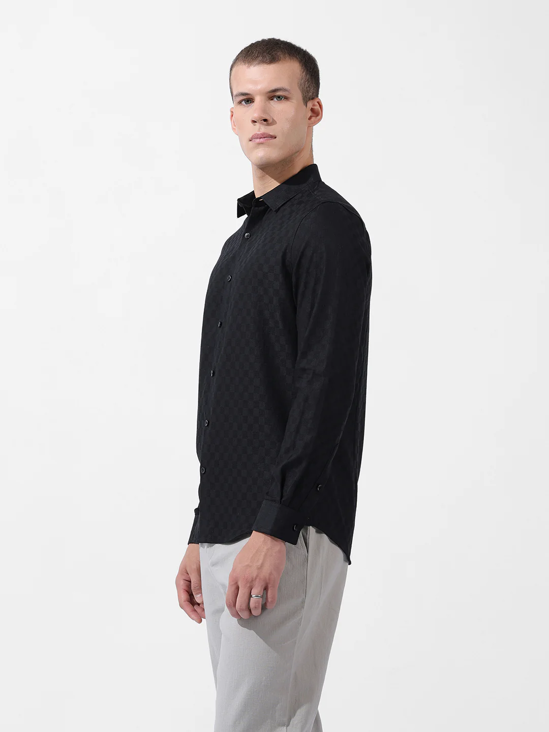 Men's Black Slim Fit Textured Party Wear Shirt - Image 4