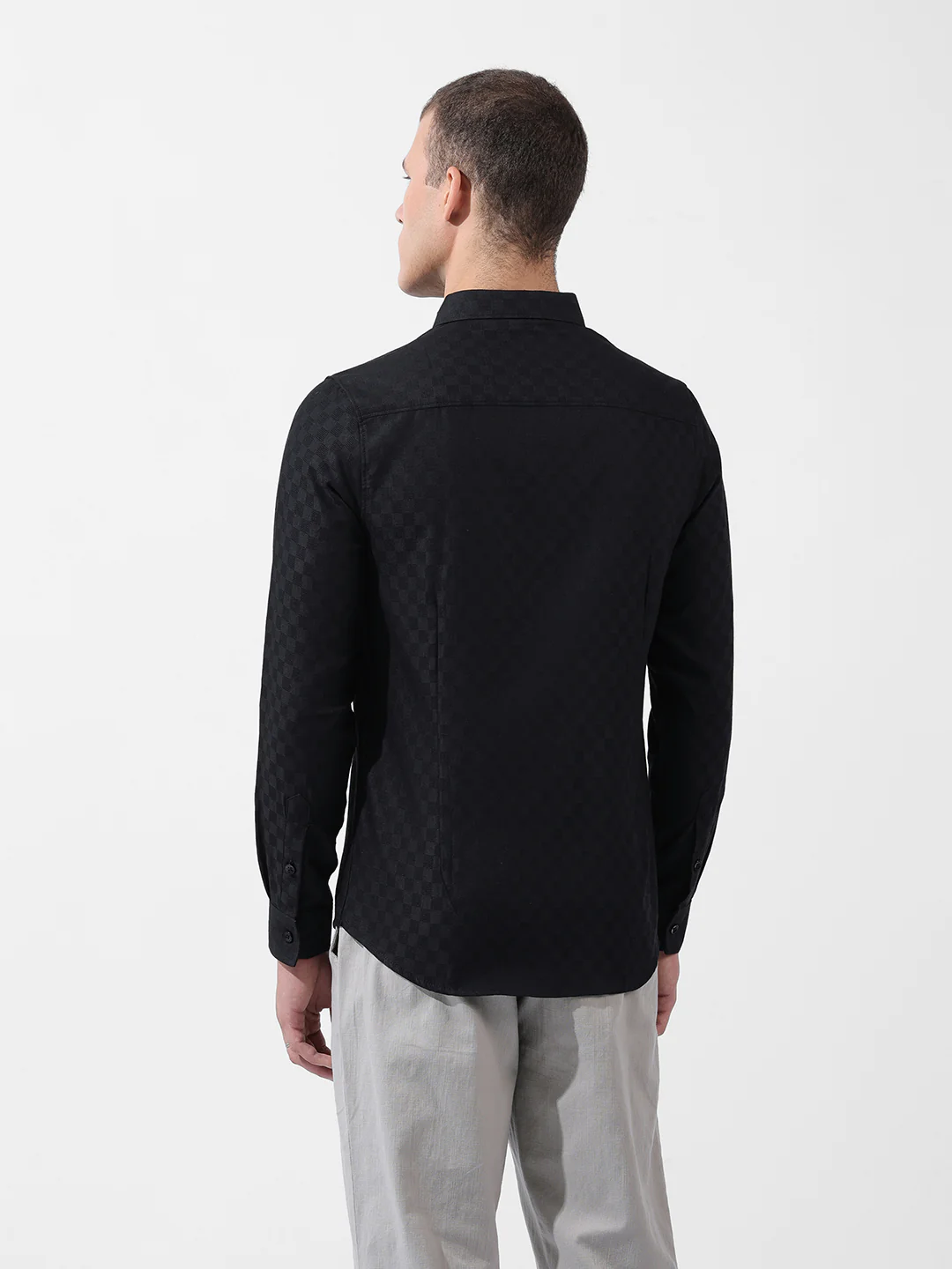 Men's Black Slim Fit Textured Party Wear Shirt - Image 6