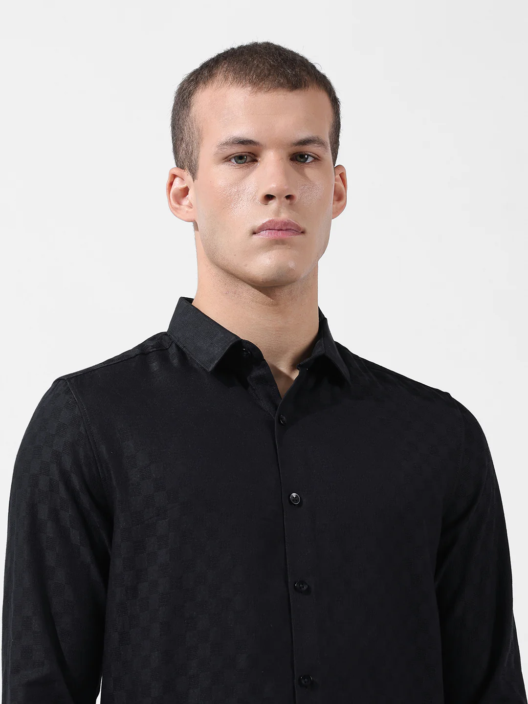 Men's Black Slim Fit Textured Party Wear Shirt - Image 7
