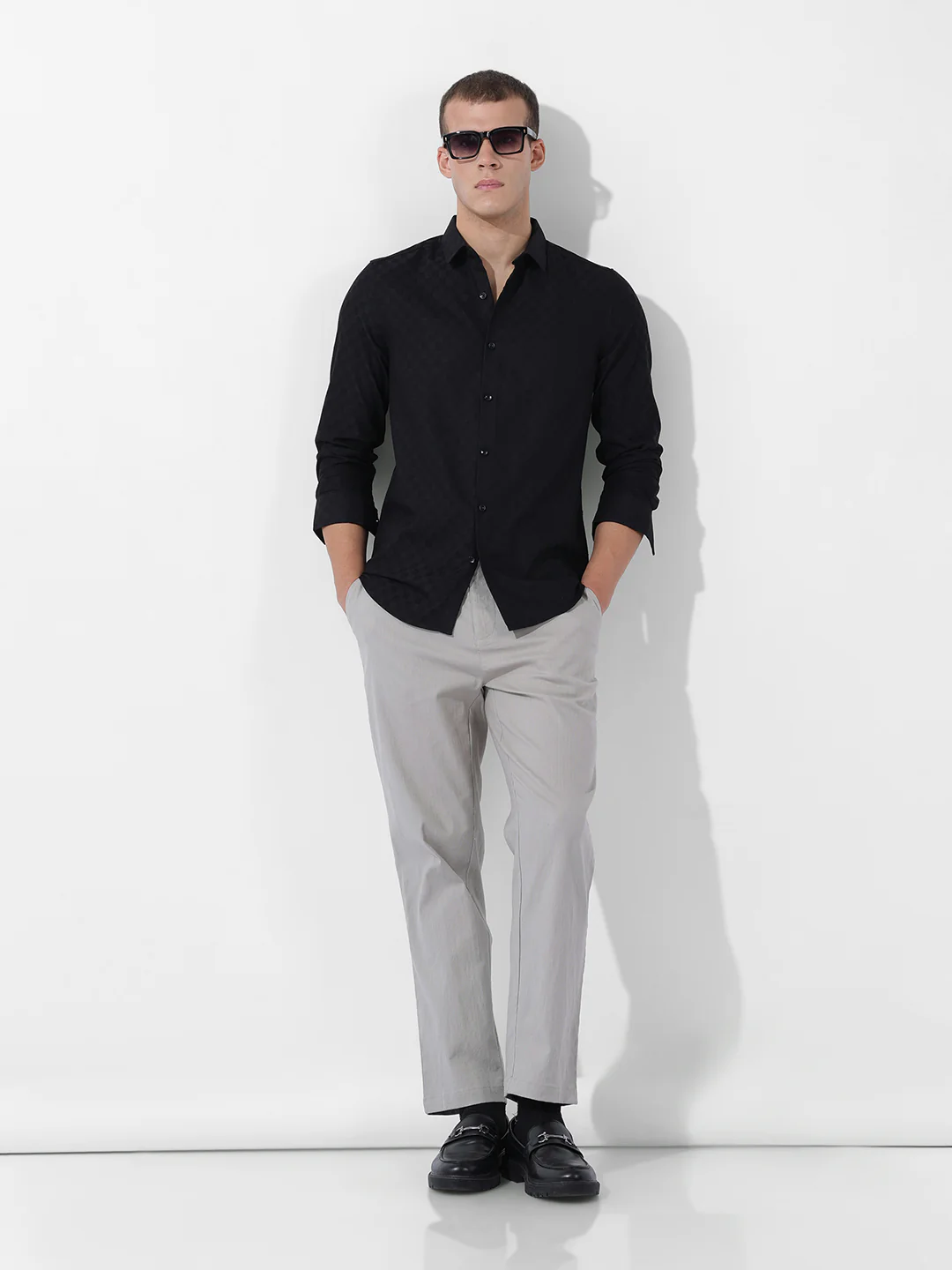 Men's Black Slim Fit Textured Party Wear Shirt - Image 9