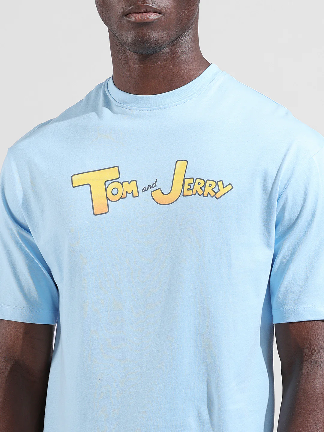 Men's Blue Boxy Fit Printed Tom & Jerry Crew Neck T-Shirt - Image 3