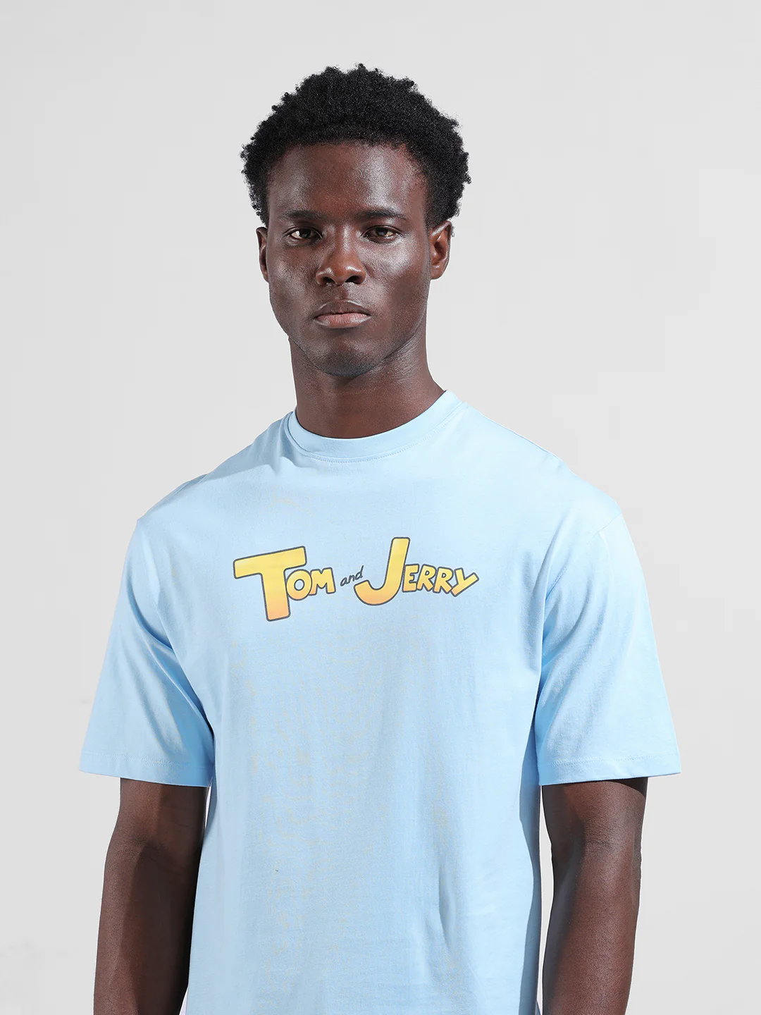 Men's Blue Boxy Fit Printed Tom & Jerry Crew Neck T-Shirt - Image 4