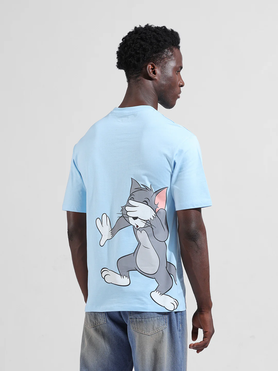 Men's Blue Boxy Fit Printed Tom & Jerry Crew Neck T-Shirt - Image 8
