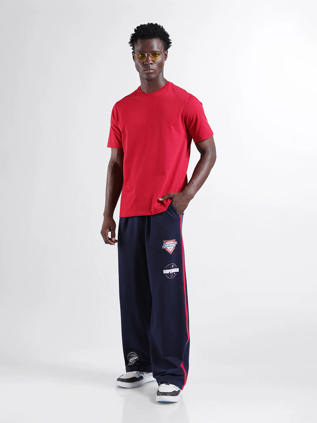 Men's Navy Blue Blue Loose Fit Superman Character Printed Joggers - Image 7