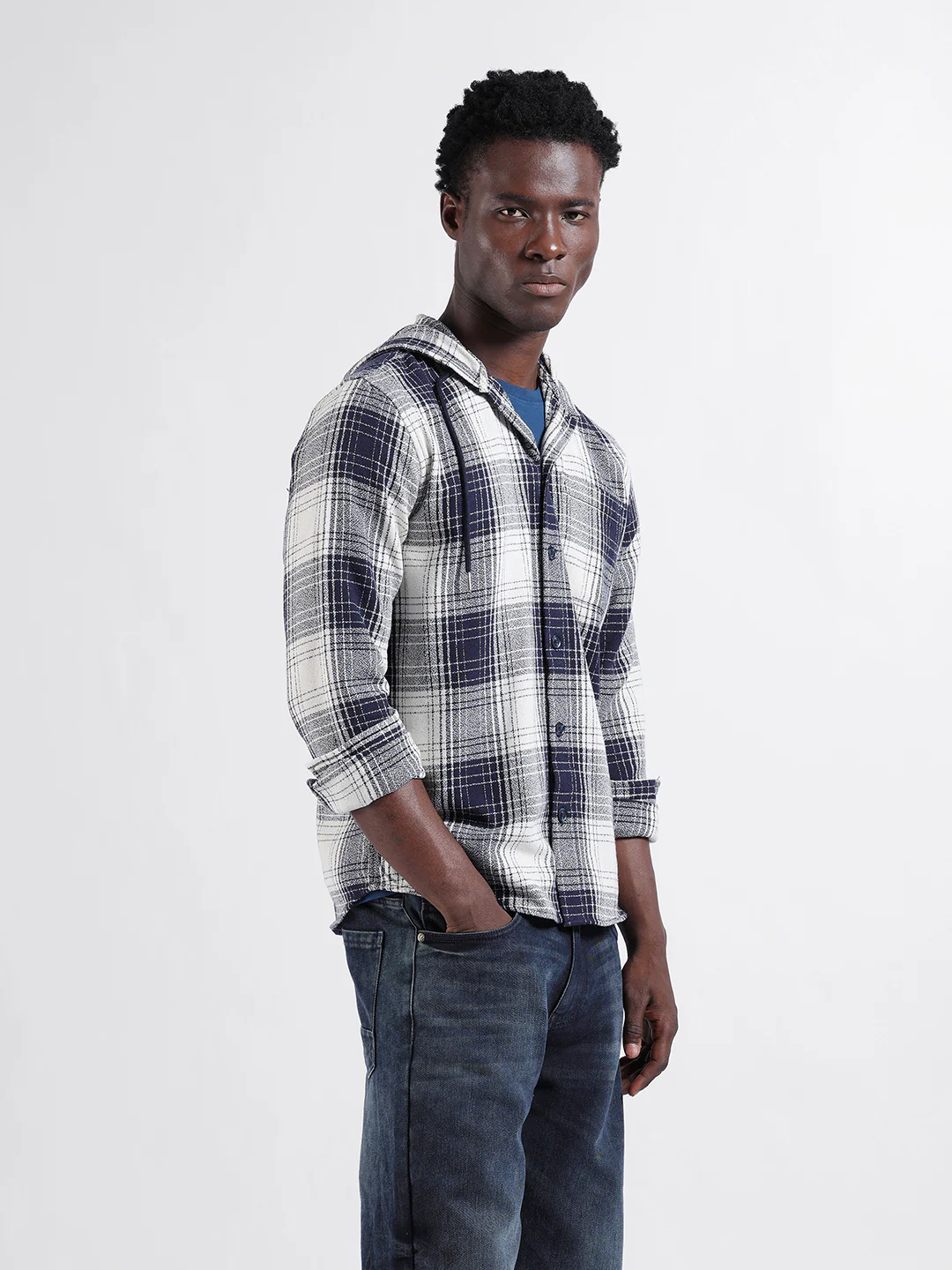 Men's Navy Blue Regular Fit Checkered Casual Shirt - Image 2