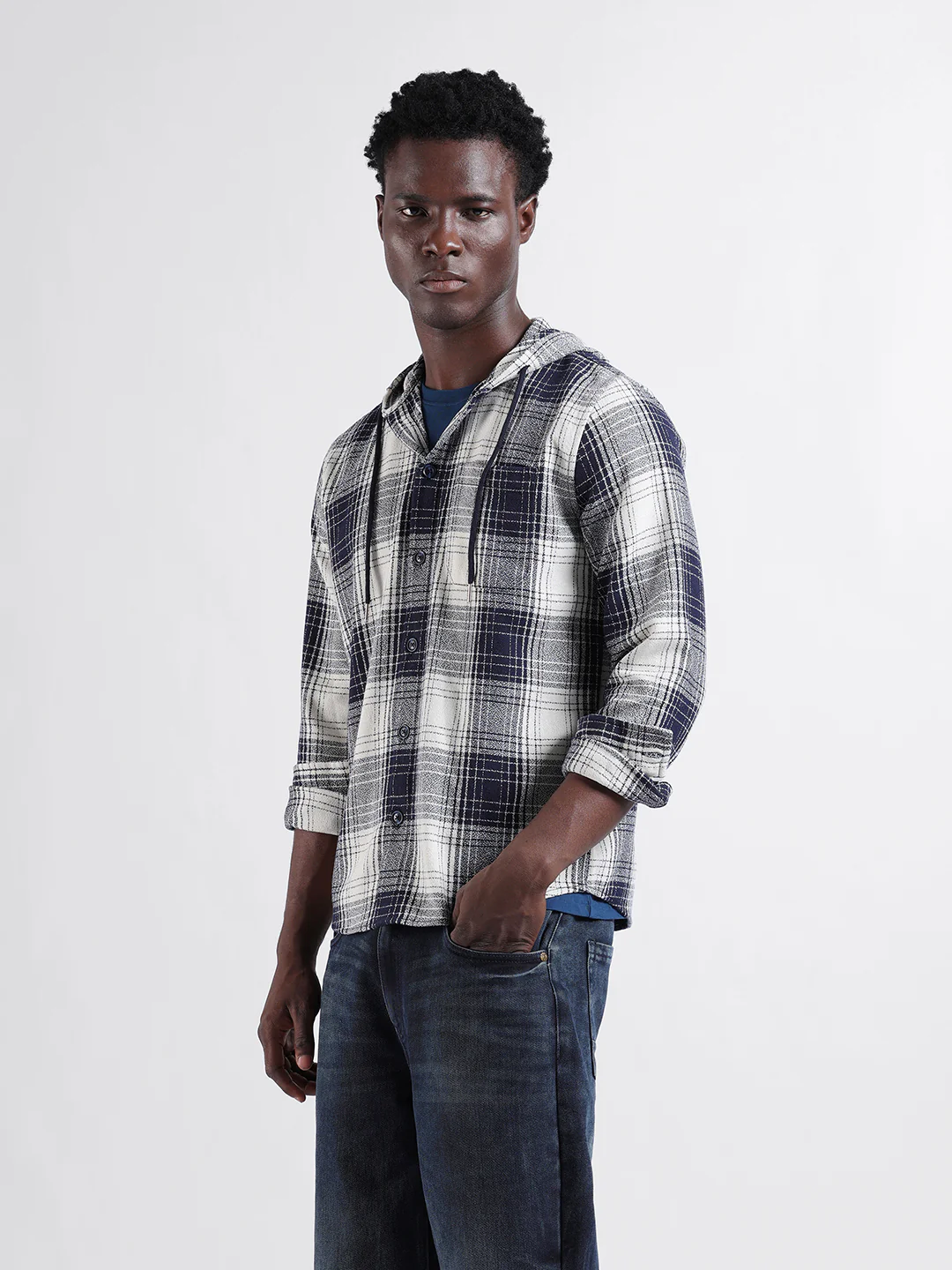 Men's Navy Blue Regular Fit Checkered Casual Shirt - Image 4