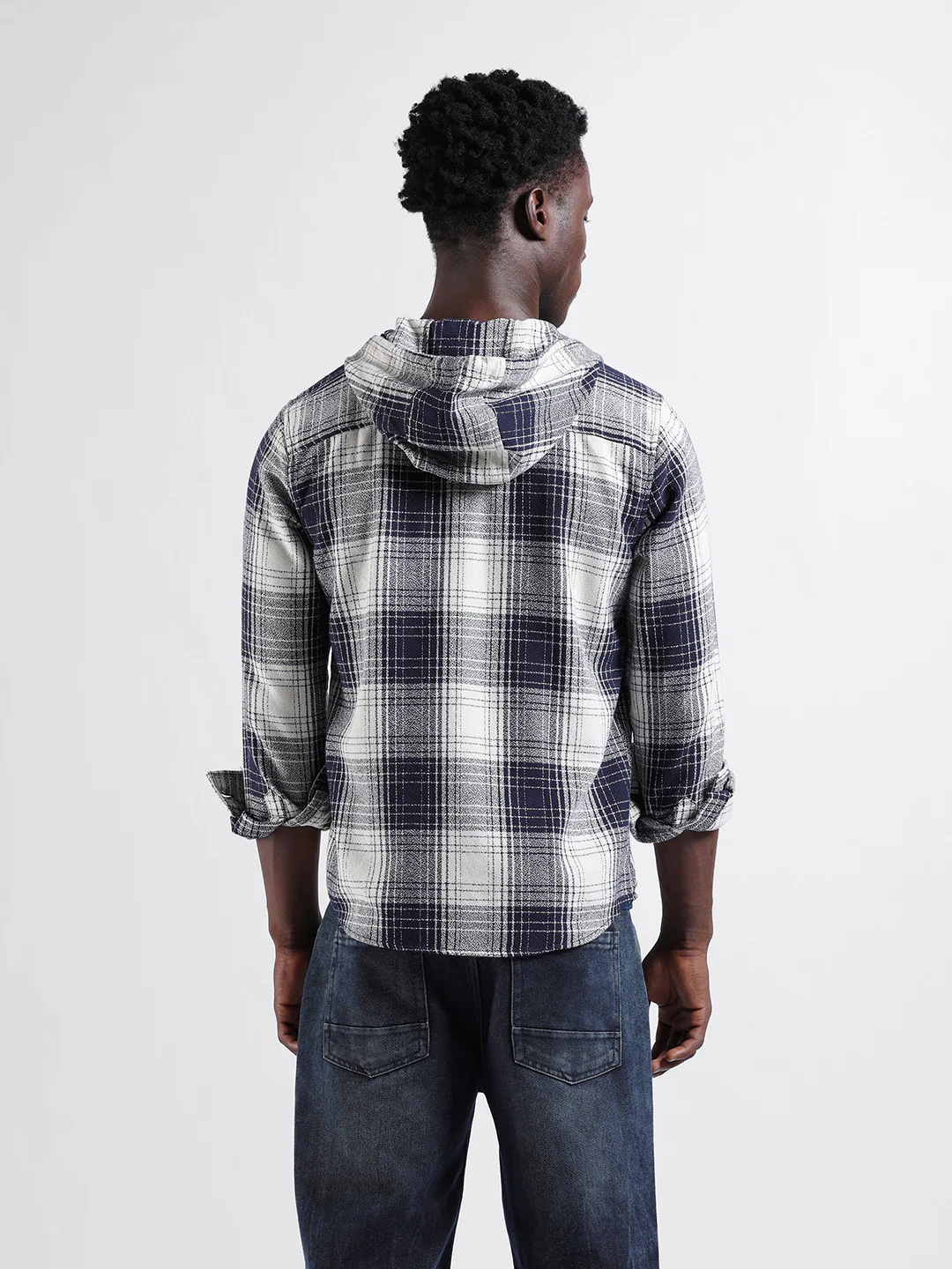 Men's Navy Blue Regular Fit Checkered Casual Shirt - Image 5