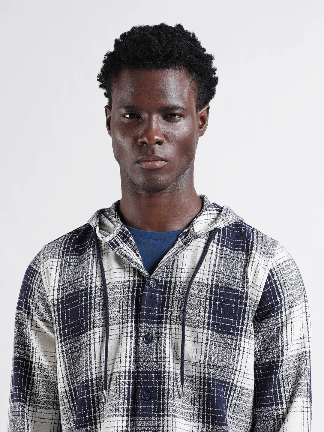 Men's Navy Blue Regular Fit Checkered Casual Shirt - Image 6