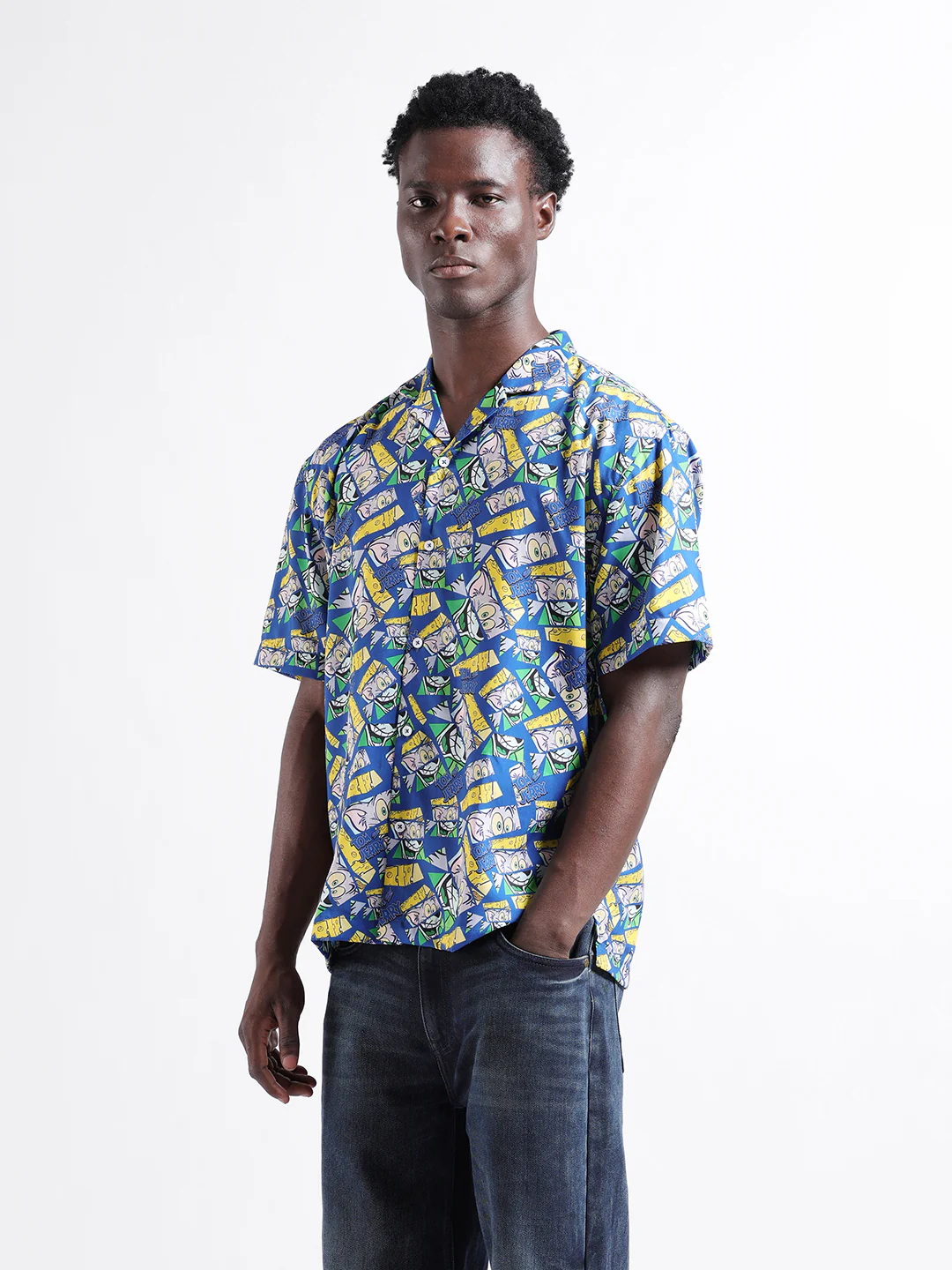 Men's Blue Relaxed Fit Character Tom & Jerry Printed Shirt - Image 2