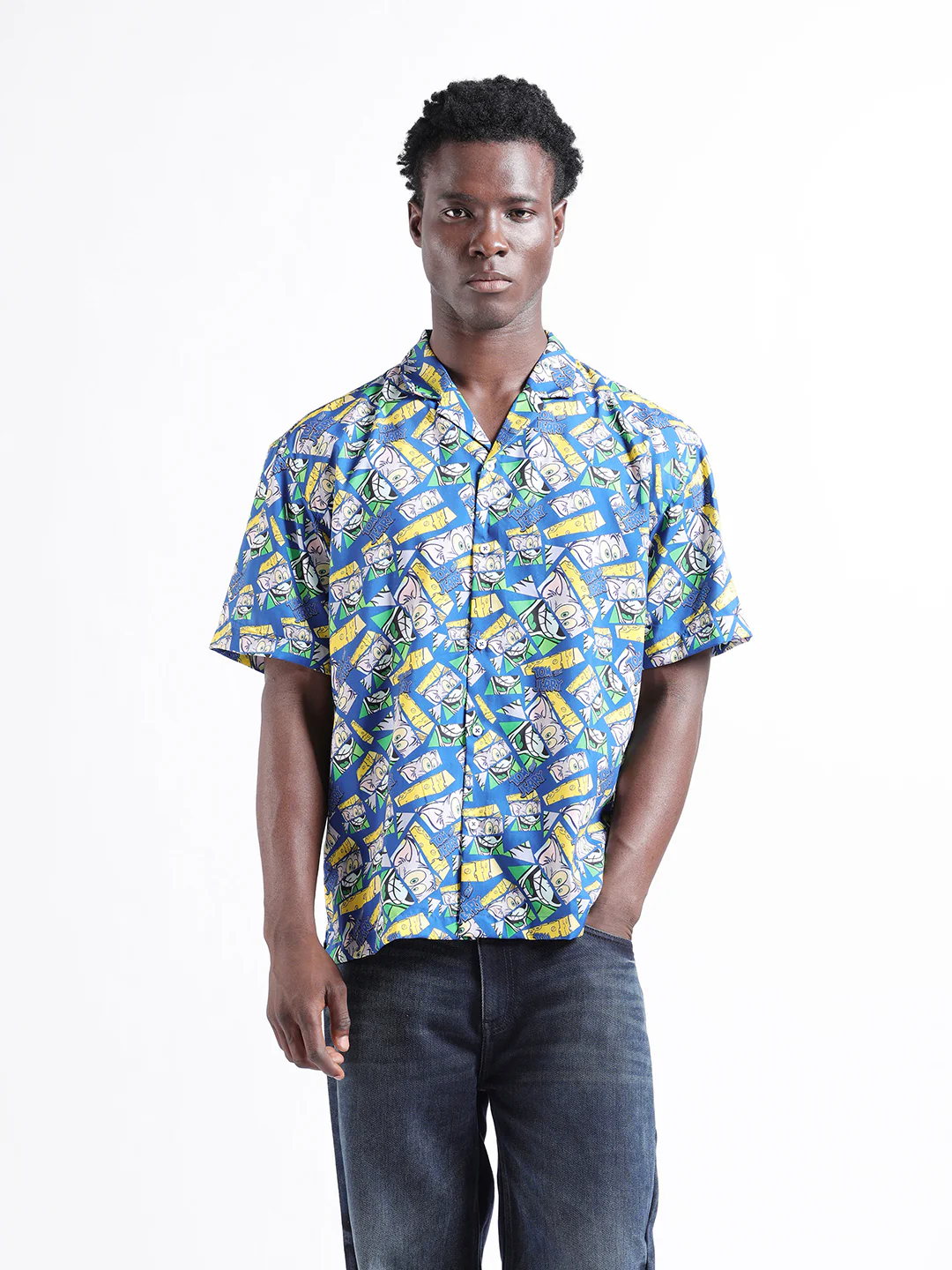 Men's Blue Relaxed Fit Character Tom & Jerry Printed Shirt - Image 7