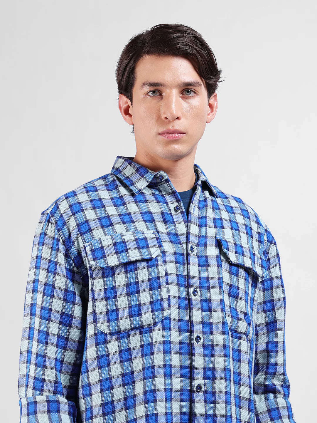 Men's Aqua Relaxed Fit Checkered Casual Shirt - Image 6