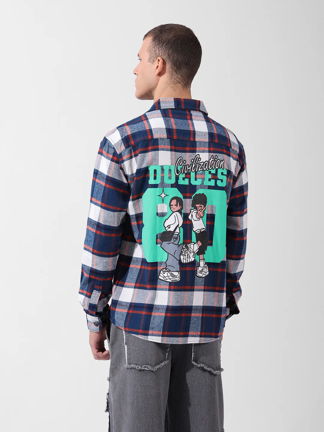 Men's Blue Relaxed Fit Graphic Printed Street Wear Shirt - Image 2