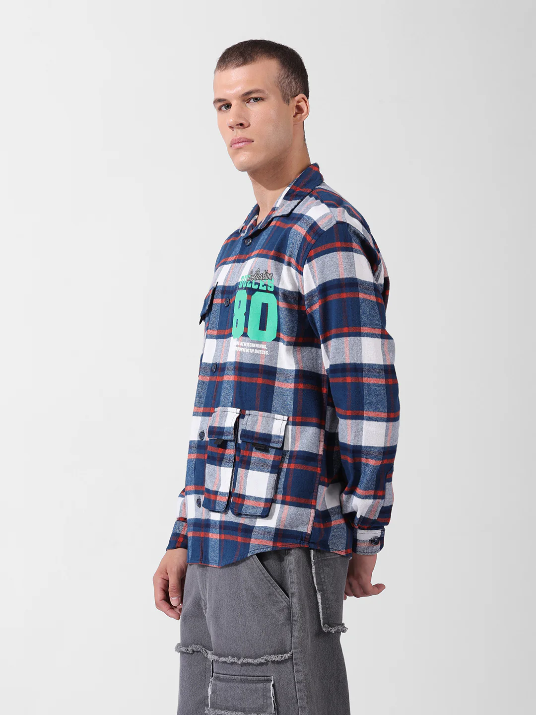 Men's Blue Relaxed Fit Graphic Printed Street Wear Shirt - Image 3
