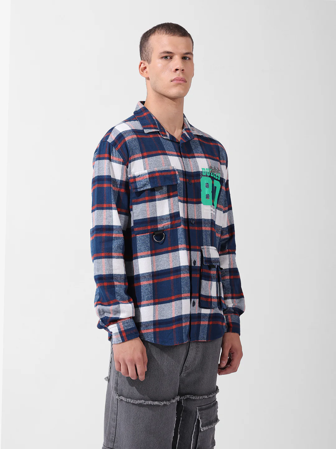 Men's Blue Relaxed Fit Graphic Printed Street Wear Shirt - Image 4