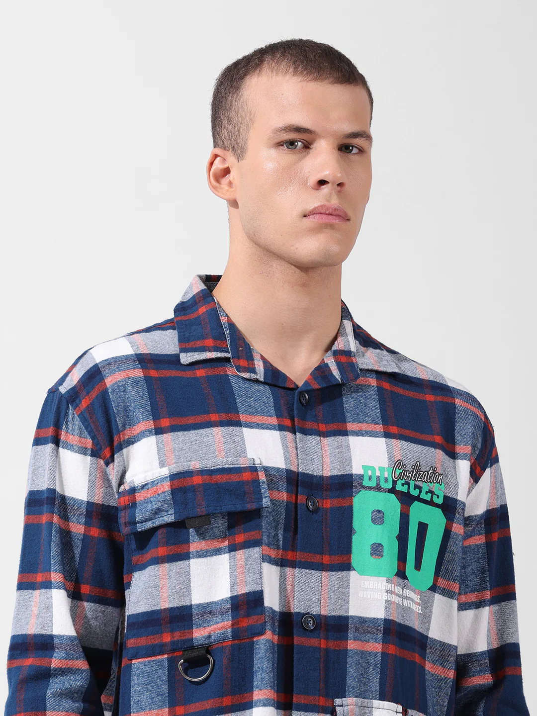 Men's Blue Relaxed Fit Graphic Printed Street Wear Shirt - Image 5
