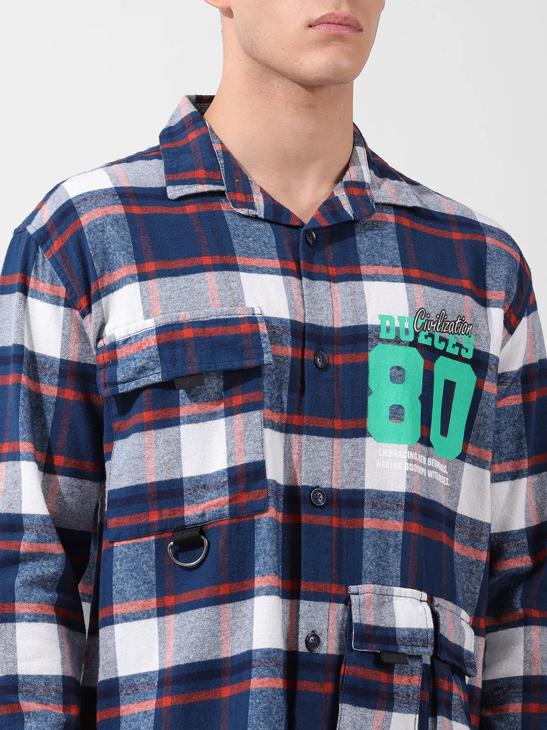 Men's Blue Relaxed Fit Graphic Printed Street Wear Shirt - Image 6