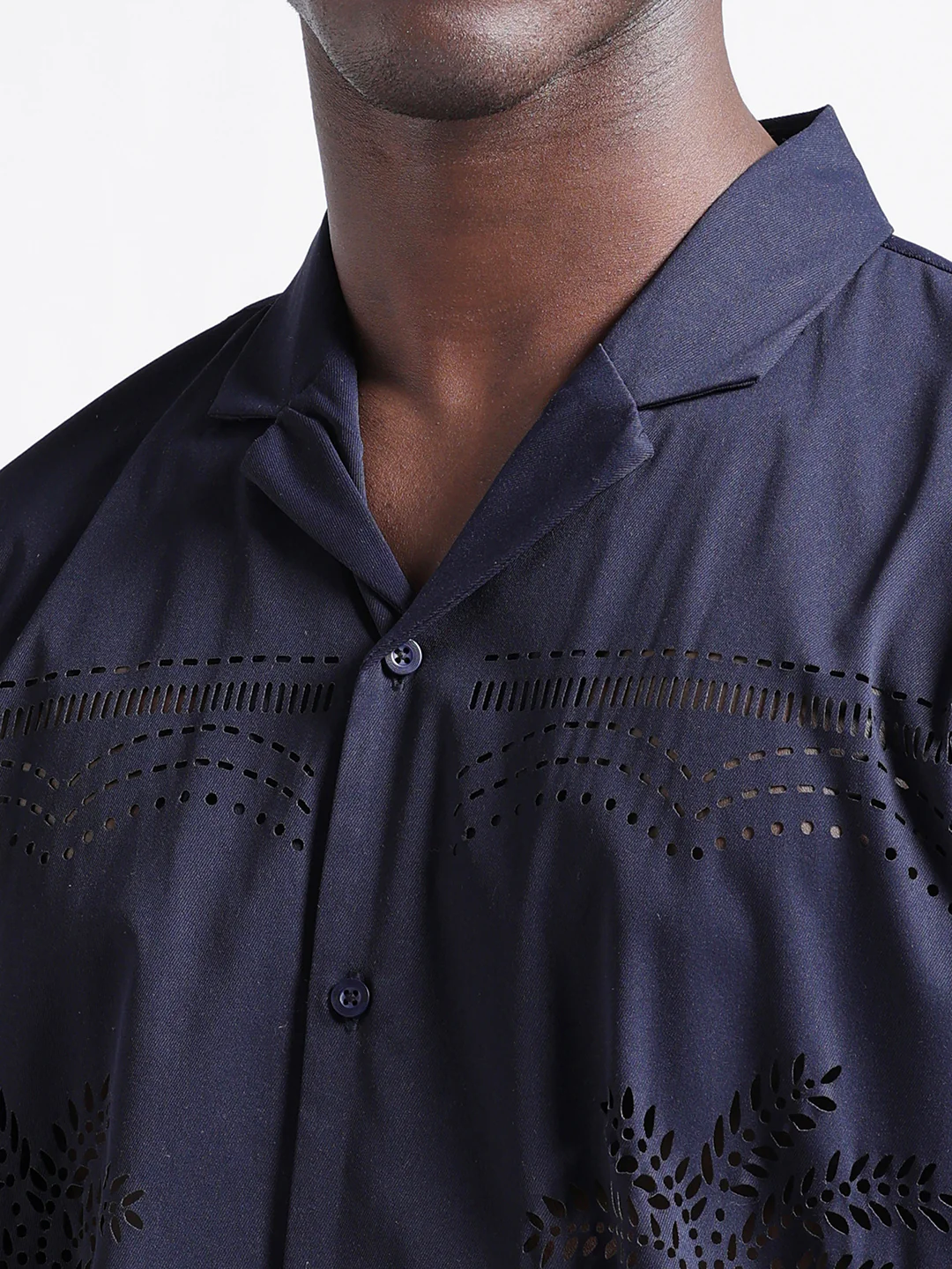 Men's Blue Relaxed Fit Solid  Resort Wear Shirt - Image 6