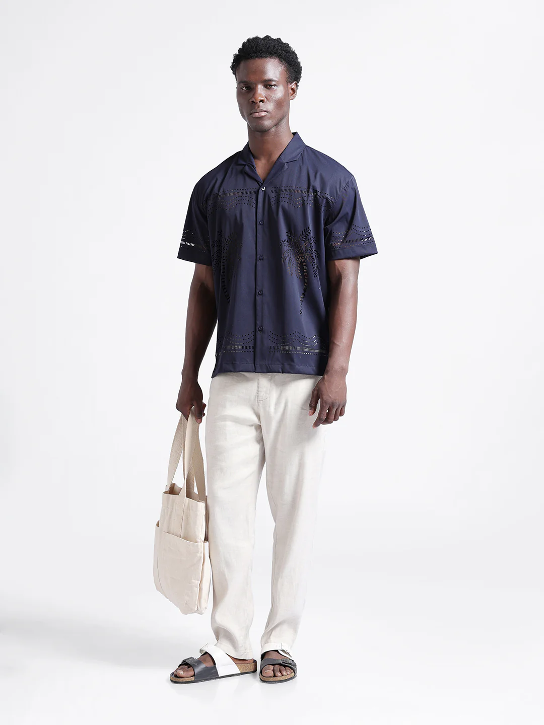 Men's Blue Relaxed Fit Solid  Resort Wear Shirt - Image 8