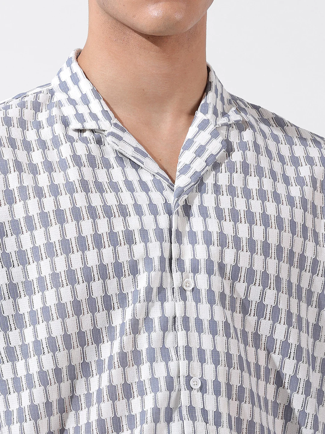 Men's Blue Relaxed Fit Solid Resort Wear Shirt - Image 6