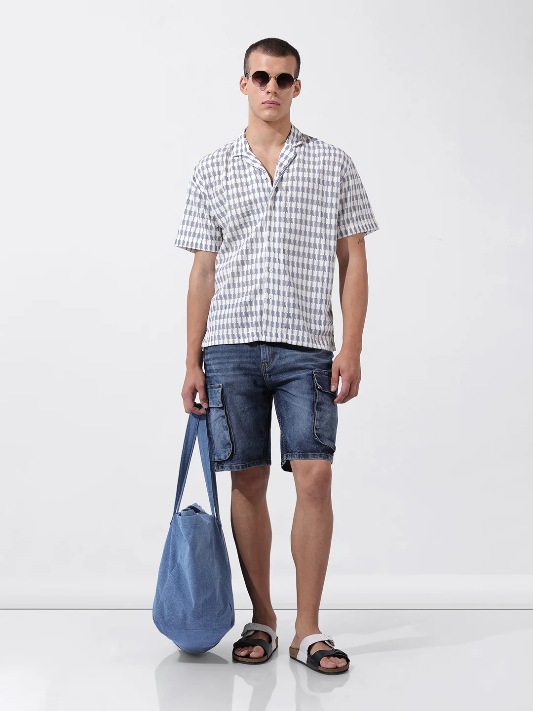 Men's Blue Relaxed Fit Solid Resort Wear Shirt - Image 7