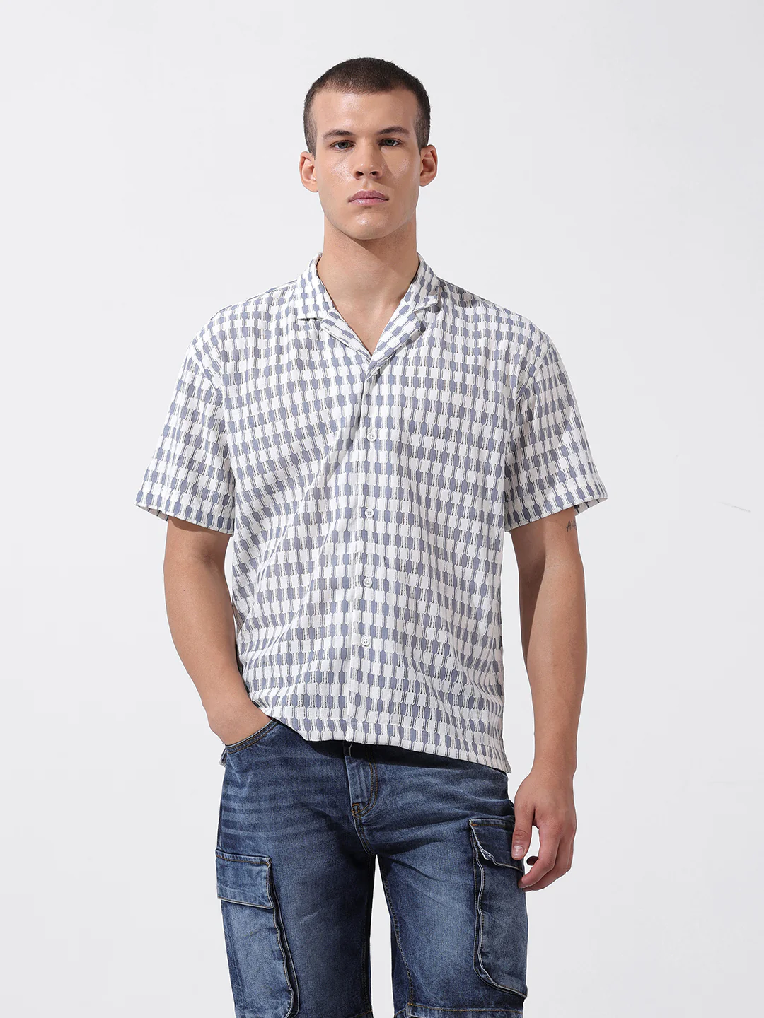 Men's Blue Relaxed Fit Solid Resort Wear Shirt - Image 8