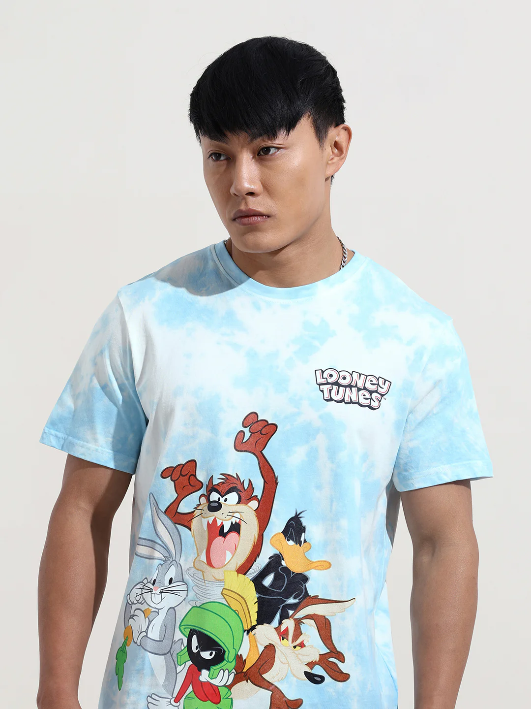 Men's Blue Slim Fit Character Looney Tunes  Printed Crew Neck T-Shirt - Image 3