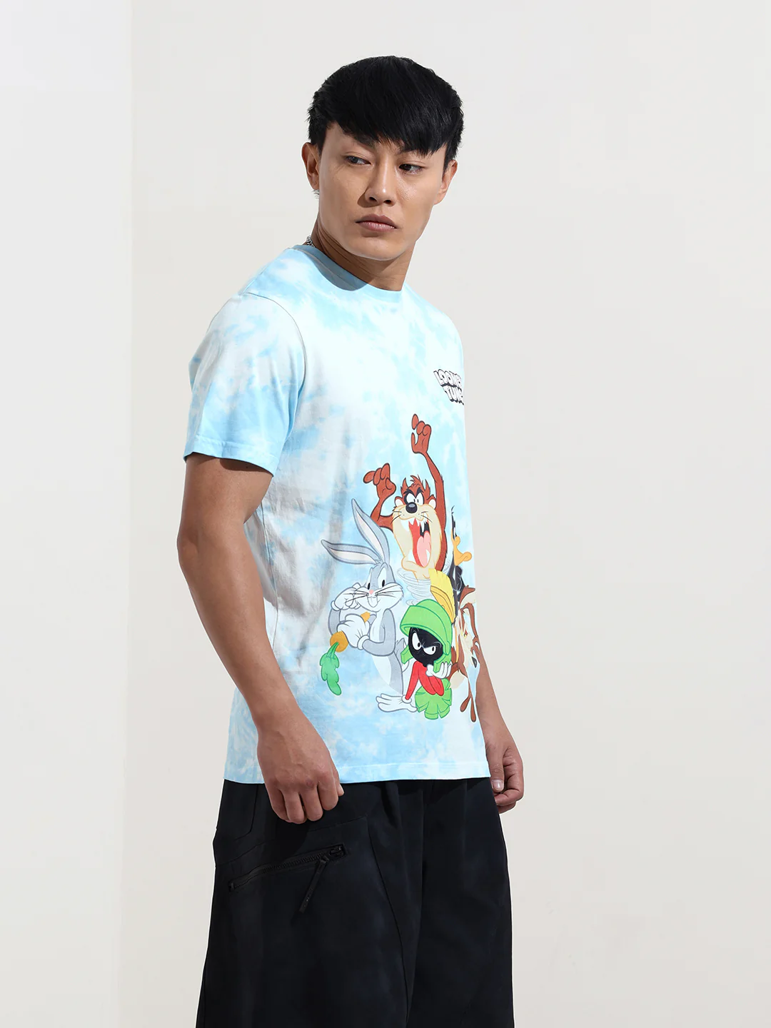 Men's Blue Slim Fit Character Looney Tunes  Printed Crew Neck T-Shirt - Image 5