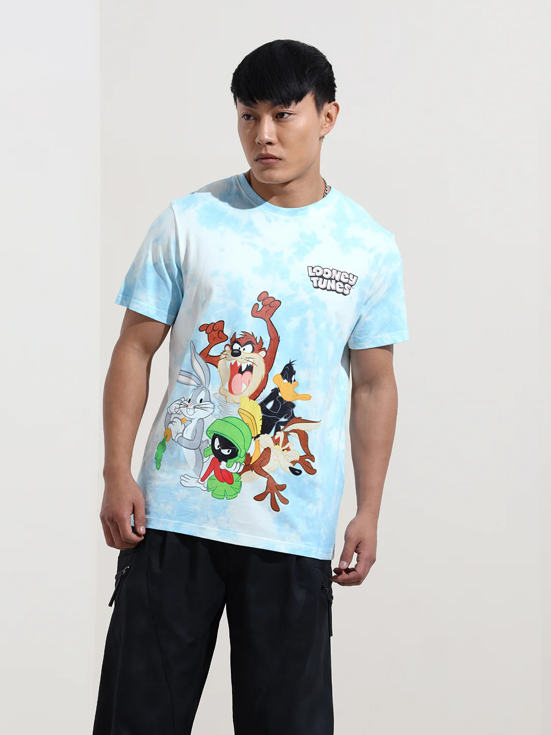 Men's Blue Slim Fit Character Looney Tunes  Printed Crew Neck T-Shirt - Image 6