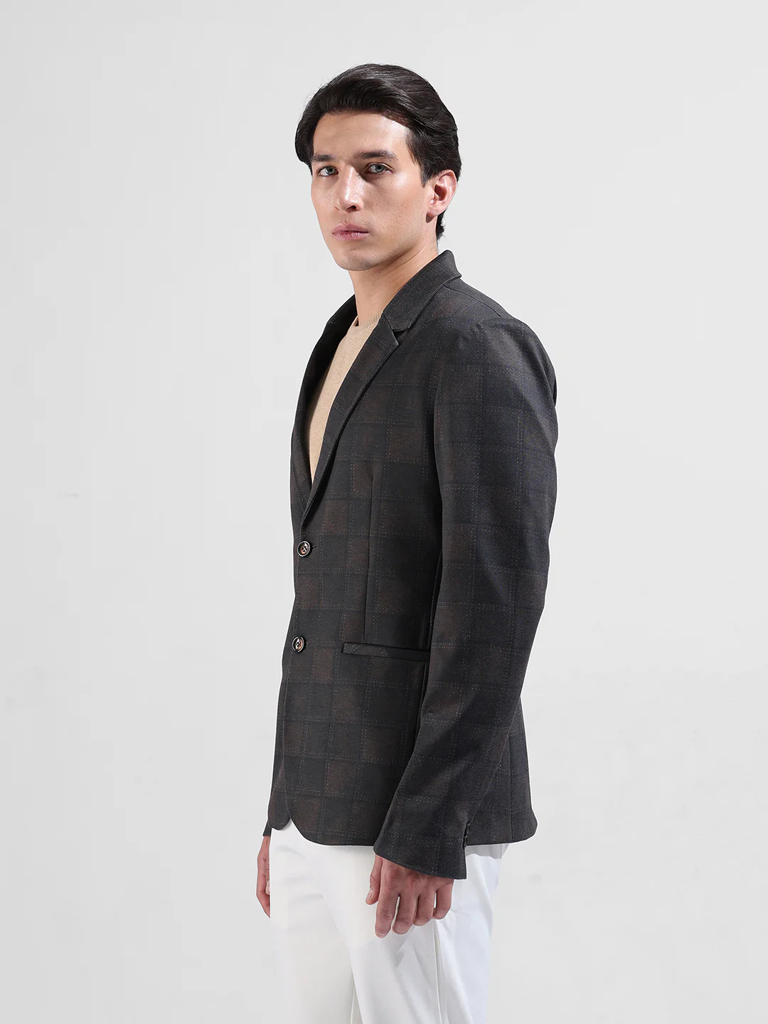 Men's Brown Regular Fit Checked Casual Blazer - Image 2