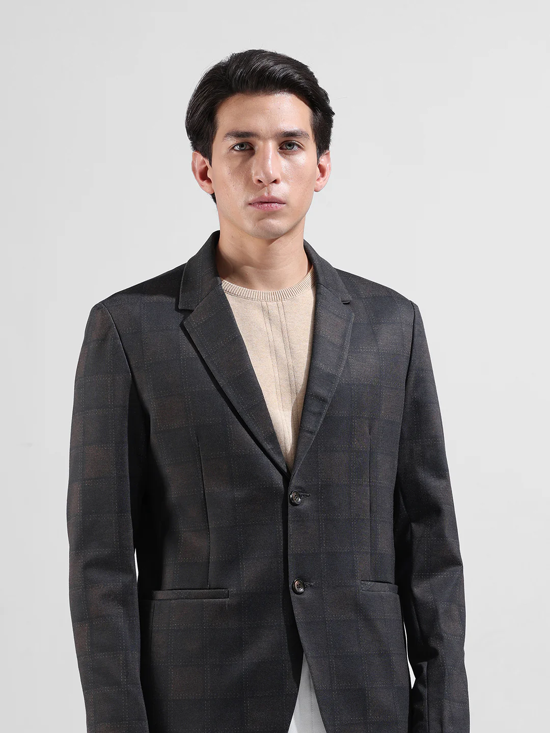 Men's Brown Regular Fit Checked Casual Blazer - Image 4