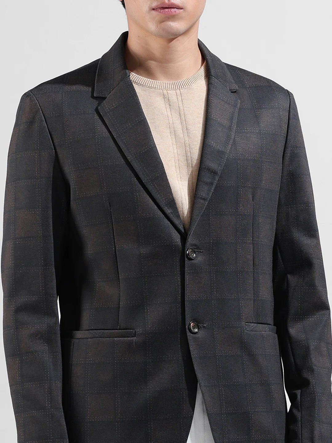 Men's Brown Regular Fit Checked Casual Blazer - Image 5