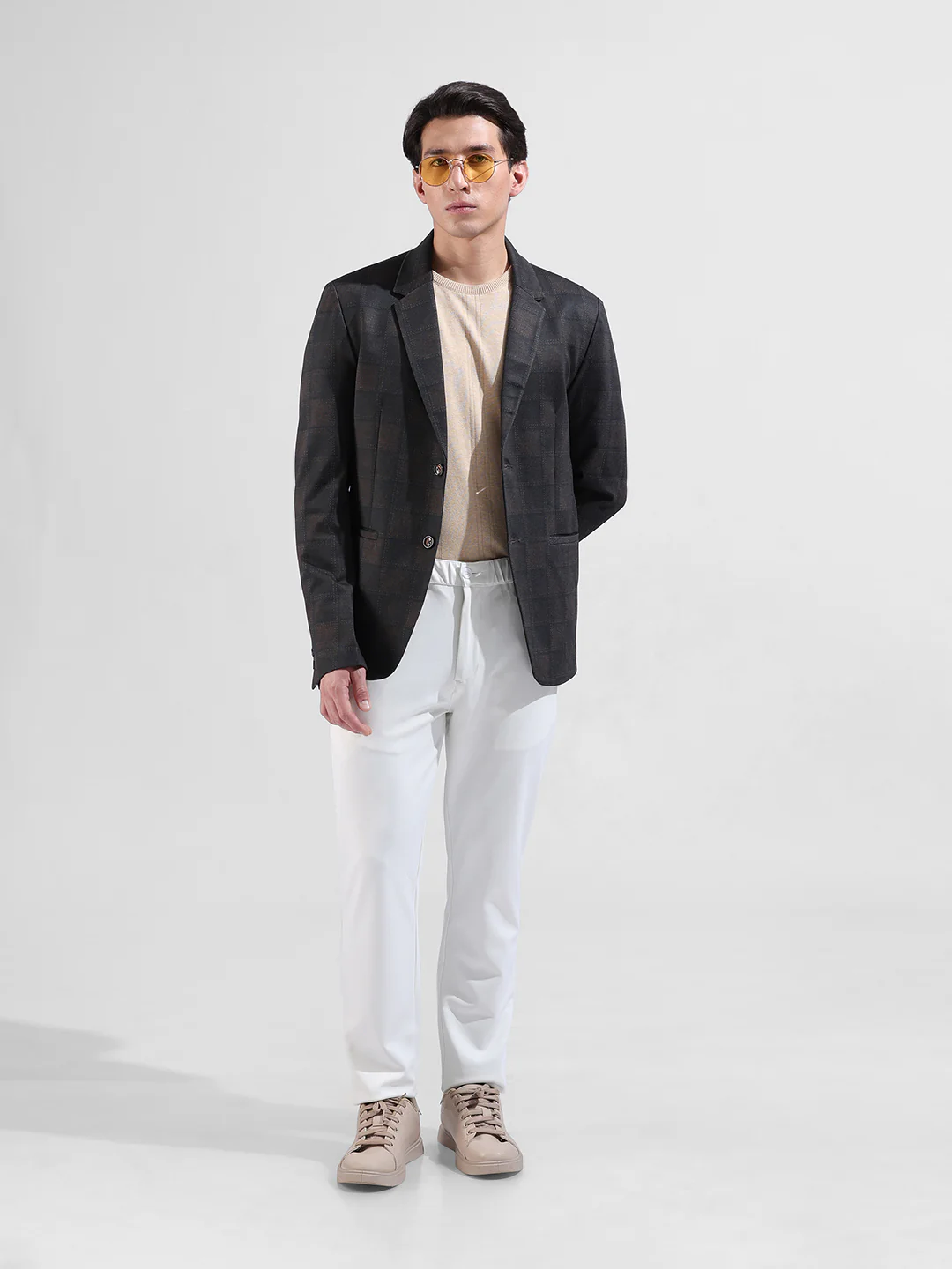 Men's Brown Regular Fit Checked Casual Blazer - Image 8