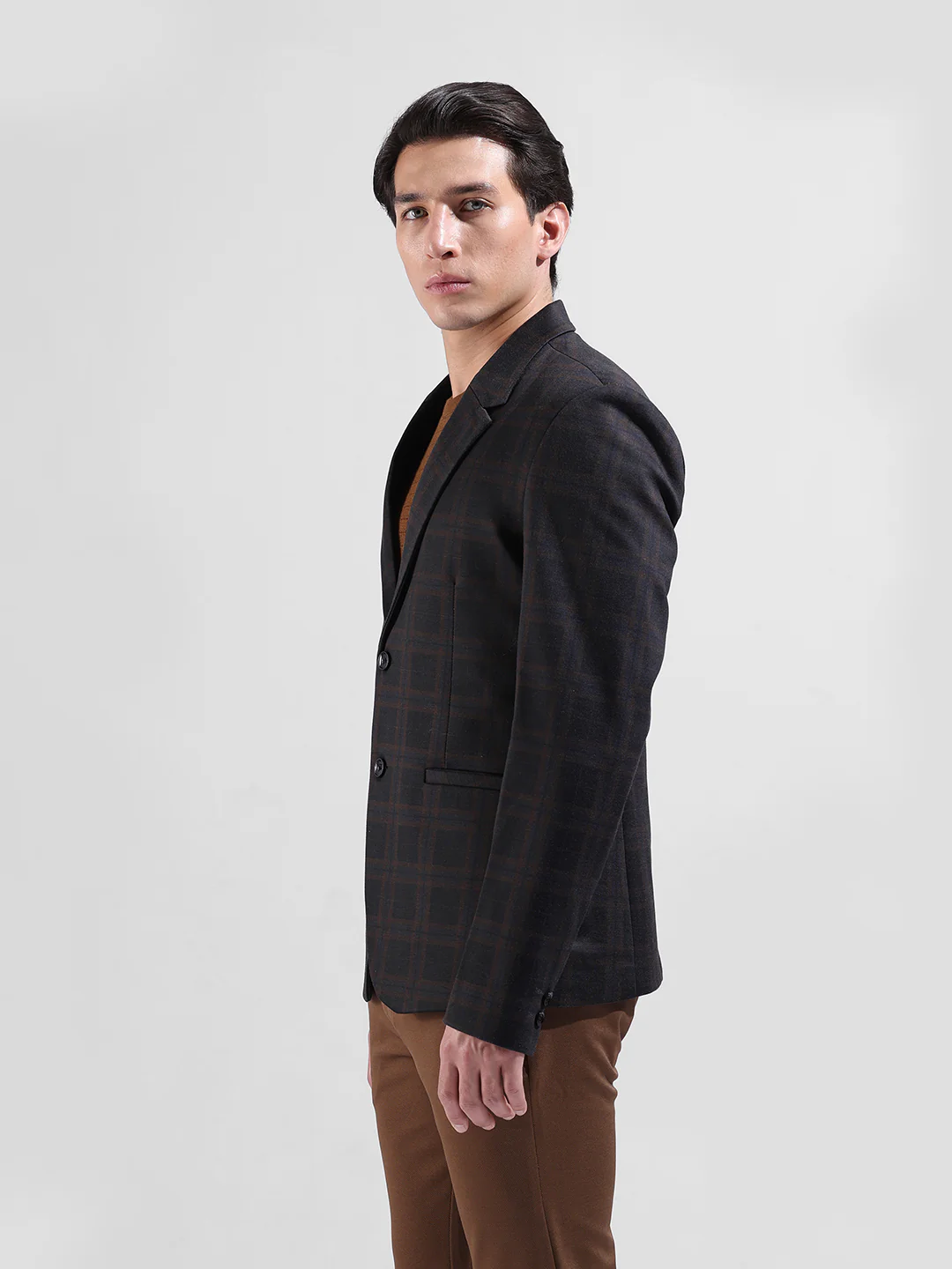 Men's Brown Regular Fit Checked Casual Blazer - Image 2