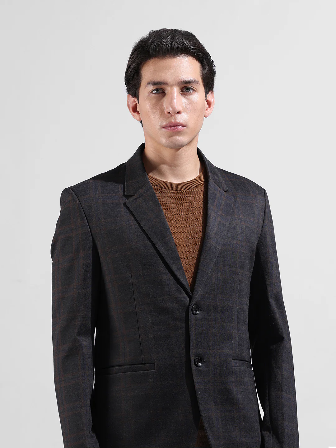 Men's Brown Regular Fit Checked Casual Blazer - Image 4