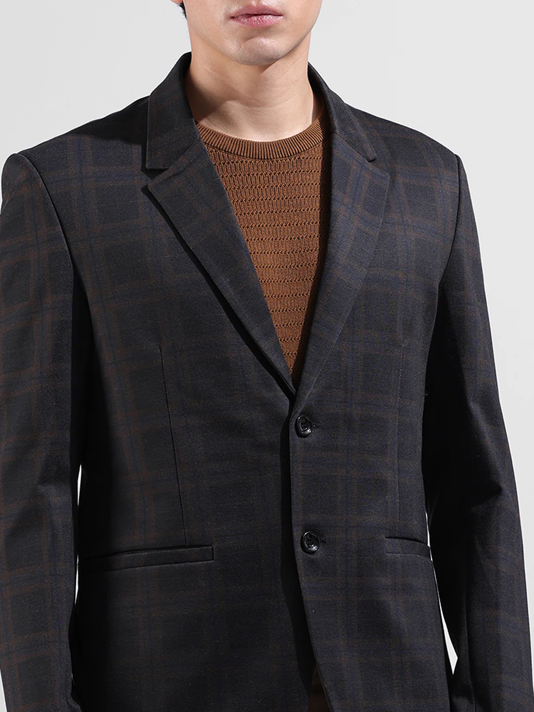 Men's Brown Regular Fit Checked Casual Blazer - Image 5