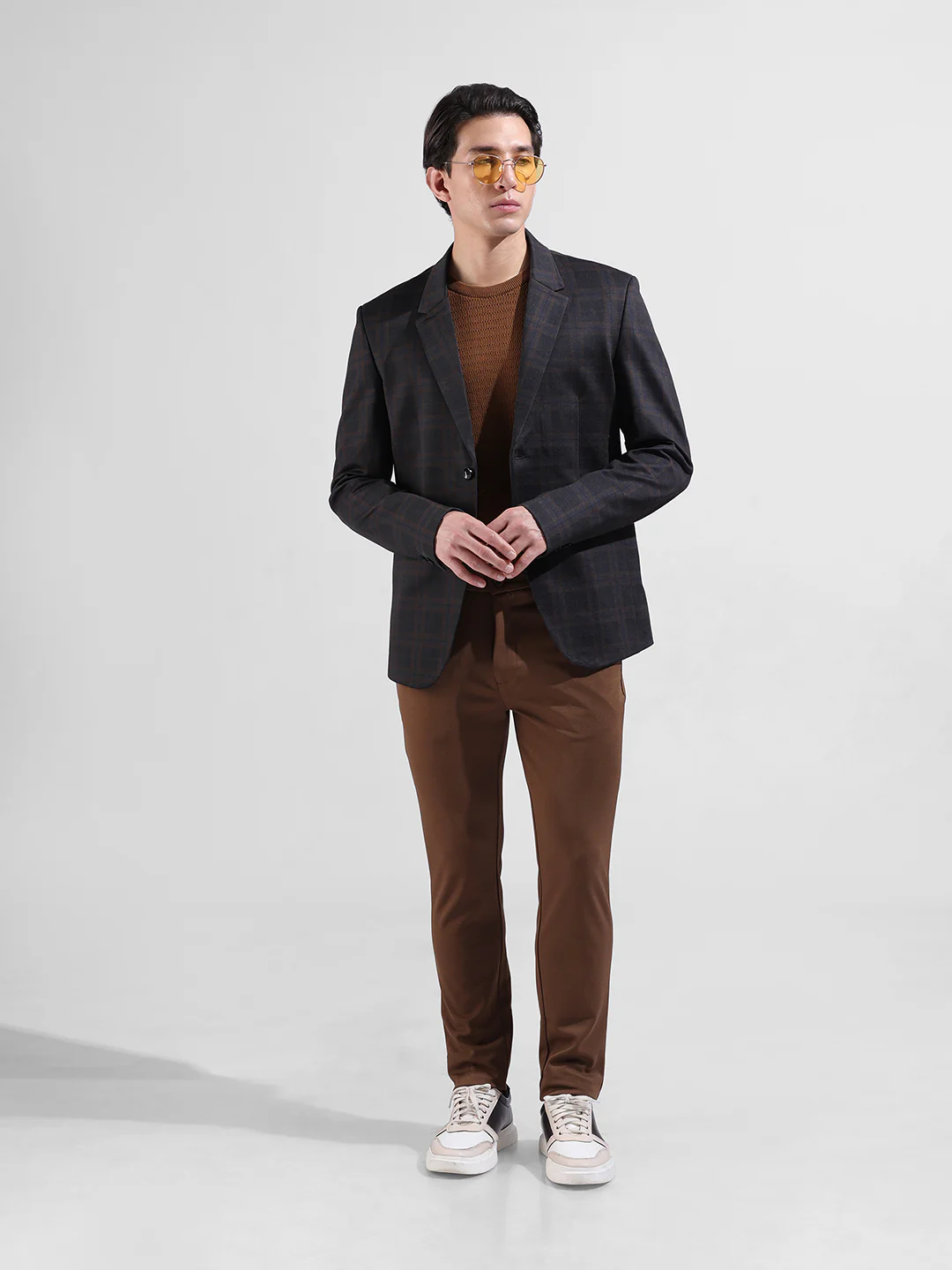 Men's Brown Regular Fit Checked Casual Blazer - Image 8